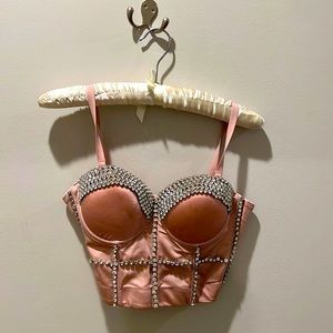 Pink crop crystal embellished bustier
